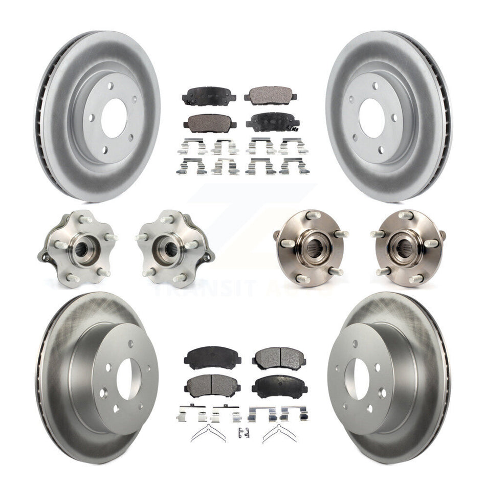 Front Rear Hub Bearings Assembly Coated Disc Brake Rotors And Ceramic Pads Kit (10Pc) For 2008-2013 Nissan Rogue AWD KBB-112707