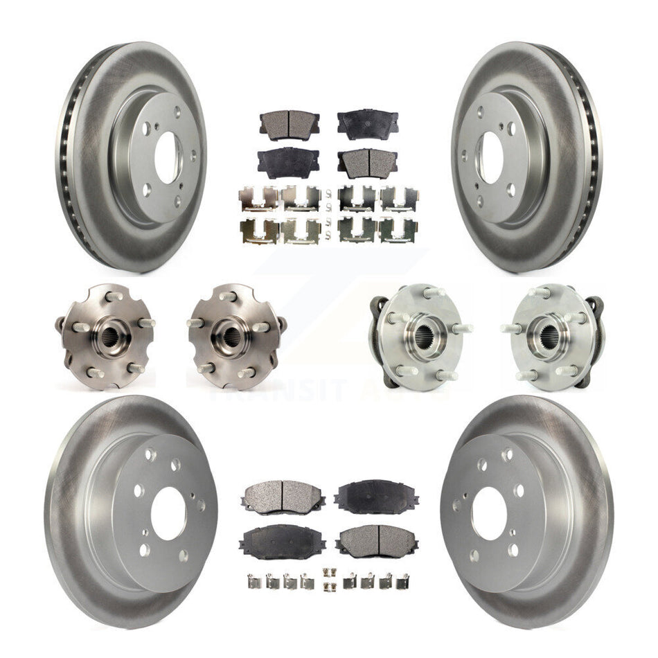 Front Rear Hub Bearings Assembly Coated Disc Brake Rotors And Ceramic Pads Kit (10Pc) For 2013-2018 Toyota RAV4 LE with AWD KBB-112713