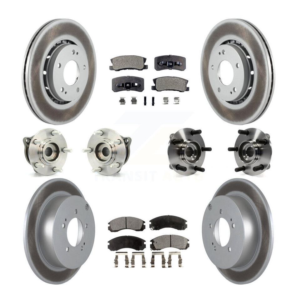 Front Rear Hub Bearings Assembly Coated Disc Brake Rotors And Ceramic Pads Kit (10Pc) For 2010-2011 Mitsubishi Lancer Ralliart Sportback with AWD KBB-112733