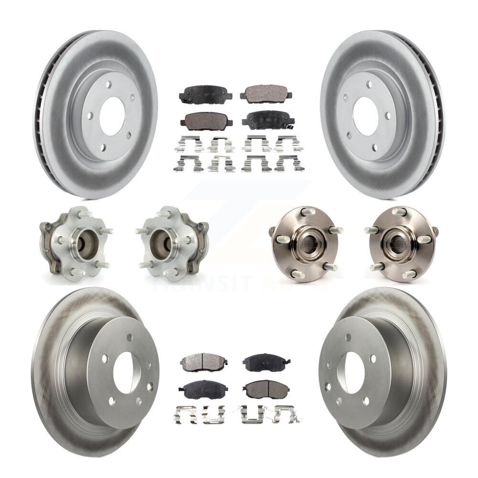 Front Rear Hub Bearings Assembly Coated Disc Brake Rotors And Ceramic Pads Kit (10Pc) For 2007-2012 Nissan Sentra SE-R with 2.5L KBB-112734