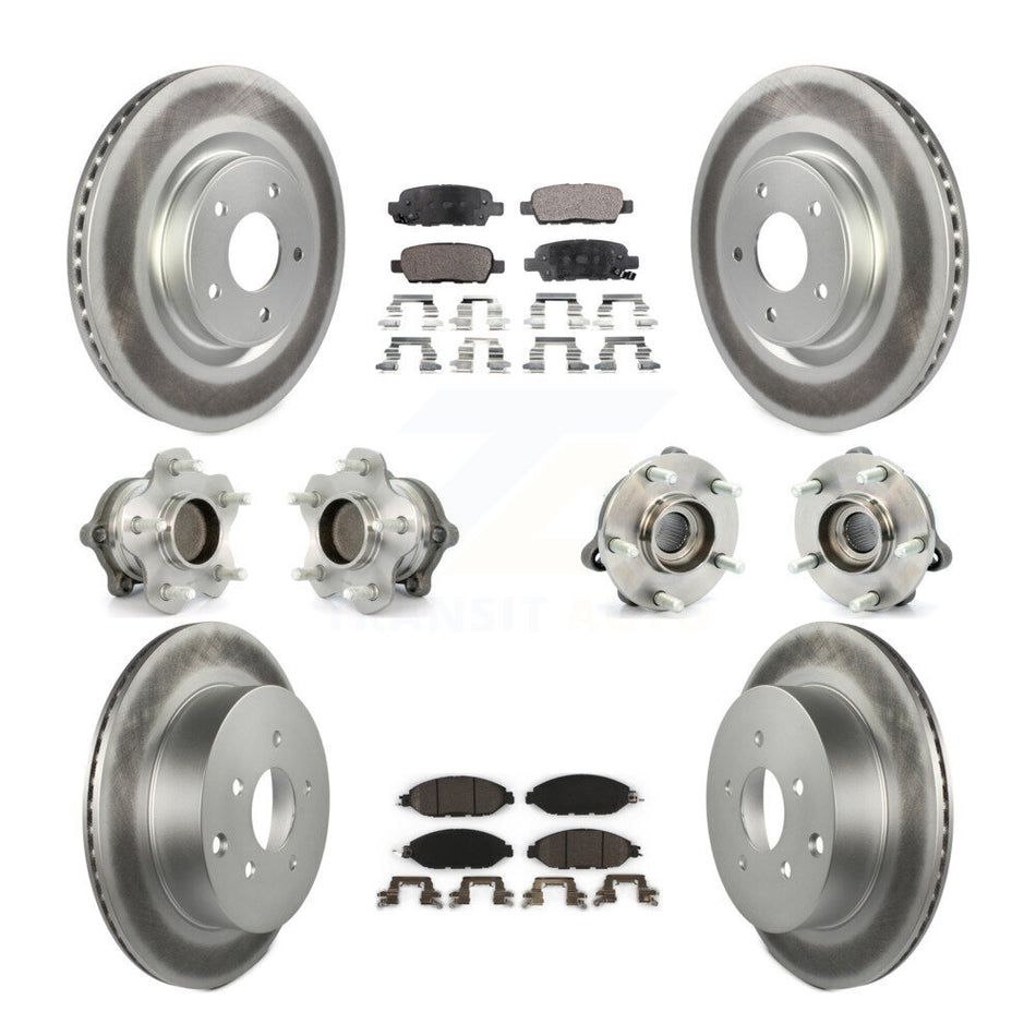 Front Rear Hub Bearings Assembly Coated Disc Brake Rotors And Ceramic Pads Kit (10Pc) For Nissan Pathfinder Murano INFINITI QX60 JX35 FWD KBB-112741