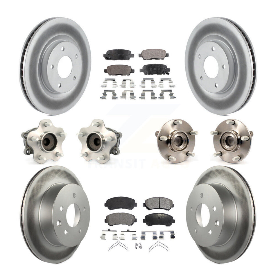 Front Rear Hub Bearings Assembly Coated Disc Brake Rotors And Ceramic Pads Kit (10Pc) For Nissan Rogue Select FWD KBB-112744