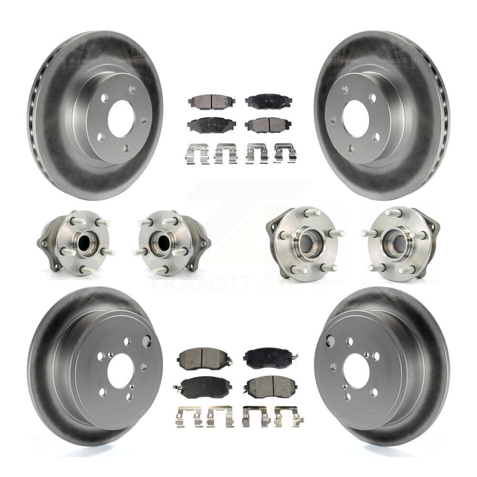 Front Rear Hub Bearings Assembly Coated Disc Brake Rotors And Ceramic Pads Kit (10Pc) For 2011 Subaru Impreza Outback Sport 2.5i Premium KBB-112745