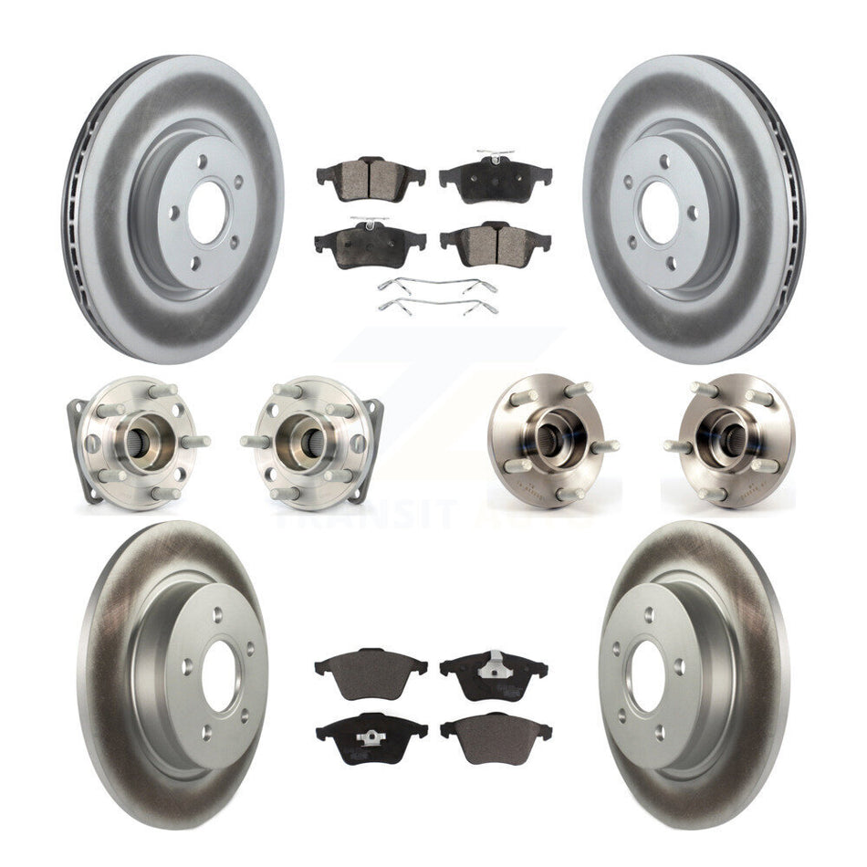 Front Rear Hub Bearings Assembly Coated Disc Brake Rotors And Ceramic Pads Kit (10Pc) For 2005-2010 Volvo S40 V50 With 320mm Diameter Rotor AWD KBB-112762