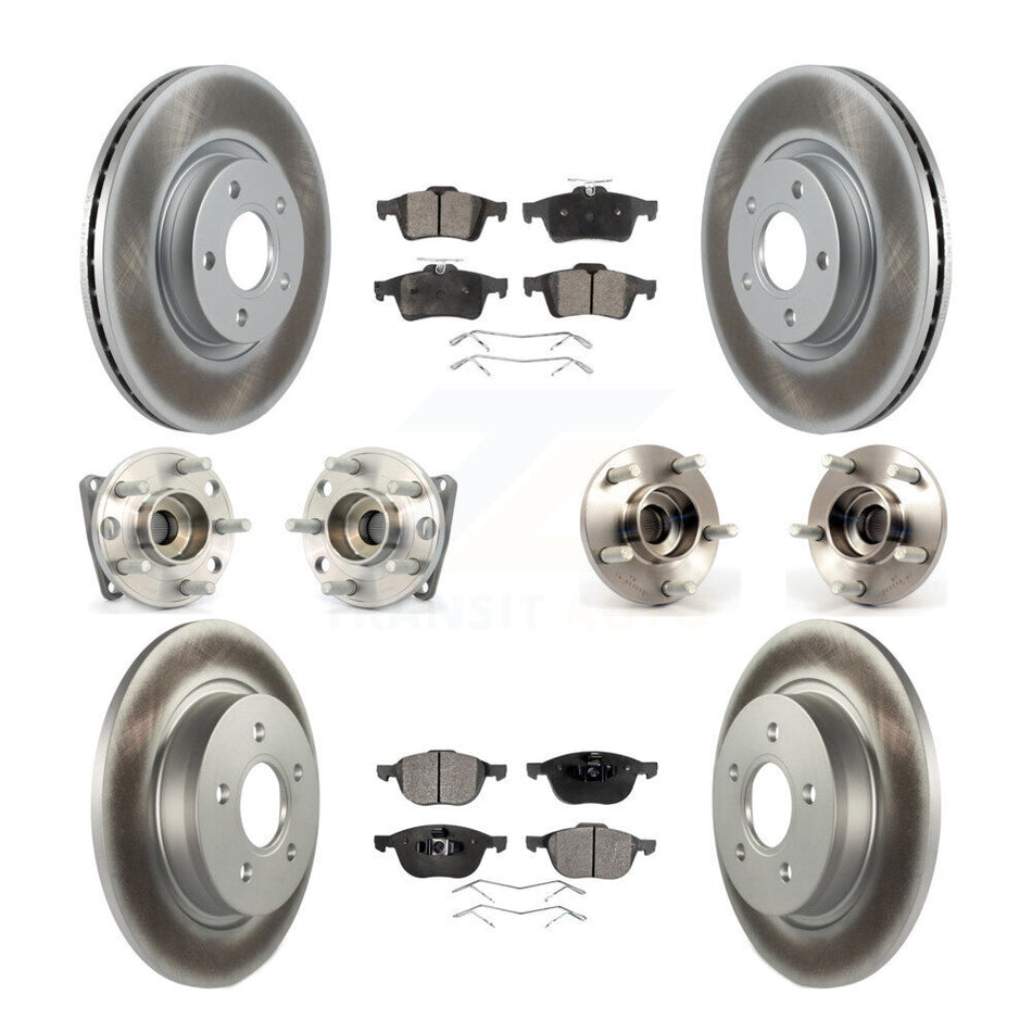 Front Rear Hub Bearings Assembly Coated Disc Brake Rotors And Ceramic Pads Kit (10Pc) For 2005-2010 Volvo S40 V50 With 300mm Diameter Rotor AWD KBB-112763