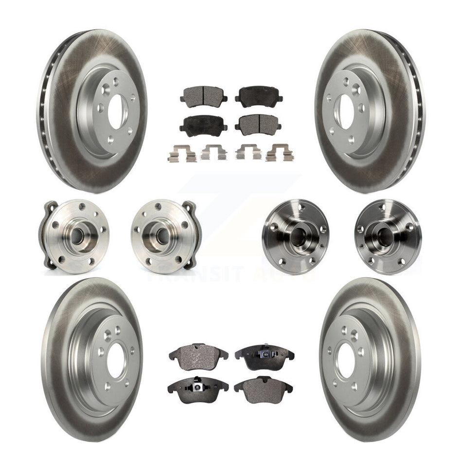Front Rear Hub Bearings Assembly Coated Disc Brake Rotors And Ceramic Pads Kit (10Pc) For 2013-2014 Volvo S60 3.0L With 300mm Diameter Rotor KBB-112765