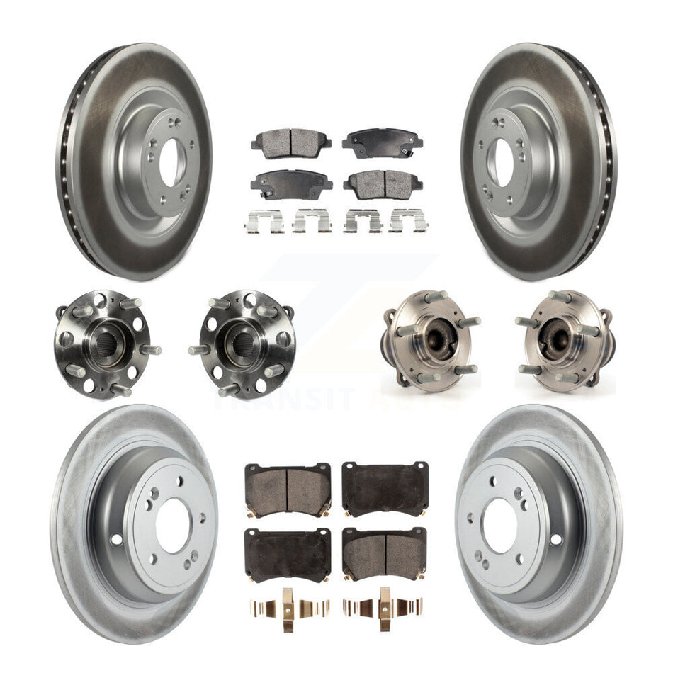 Front Rear Hub Bearings Assembly Coated Disc Brake Rotors And Ceramic Pads Kit (10Pc) For 2012-2014 Hyundai Genesis 5.0L KBB-112766