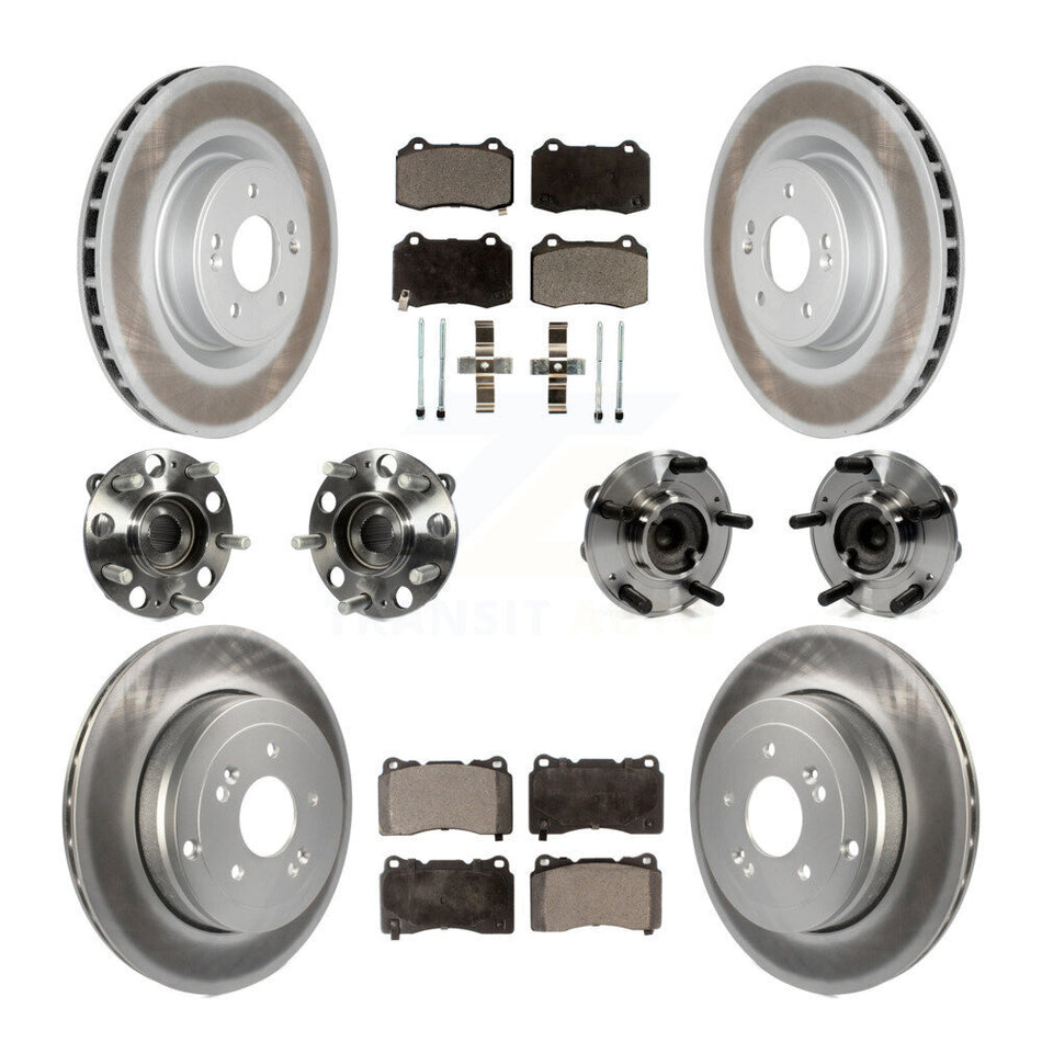 Front Rear Hub Bearings Assembly Coated Disc Brake Rotors And Ceramic Pads Kit (10Pc) For Hyundai Genesis Coupe KBB-112767