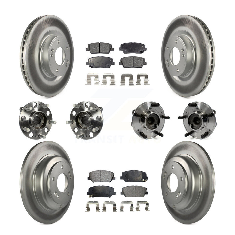 Front Rear Hub Bearings Assembly Coated Disc Brake Rotors And Ceramic Pads Kit (10Pc) For Hyundai Genesis Coupe KBB-112768