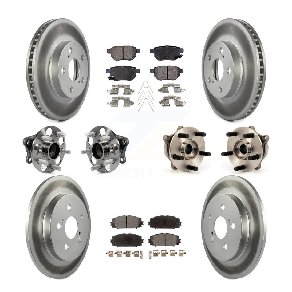 Front Rear Hub Bearings Assembly Coated Disc Brake Rotors And Ceramic Pads Kit (10Pc) For Toyota Prius Plug-In KBB-112789