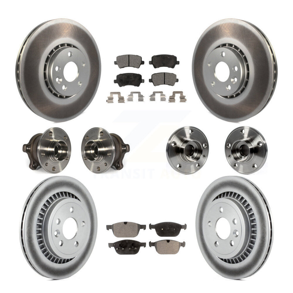 Front Rear Hub Bearings Assembly Coated Disc Brake Rotors And Ceramic Pads Kit (10Pc) For 2010-2015 Volvo XC60 AWD KBB-112800