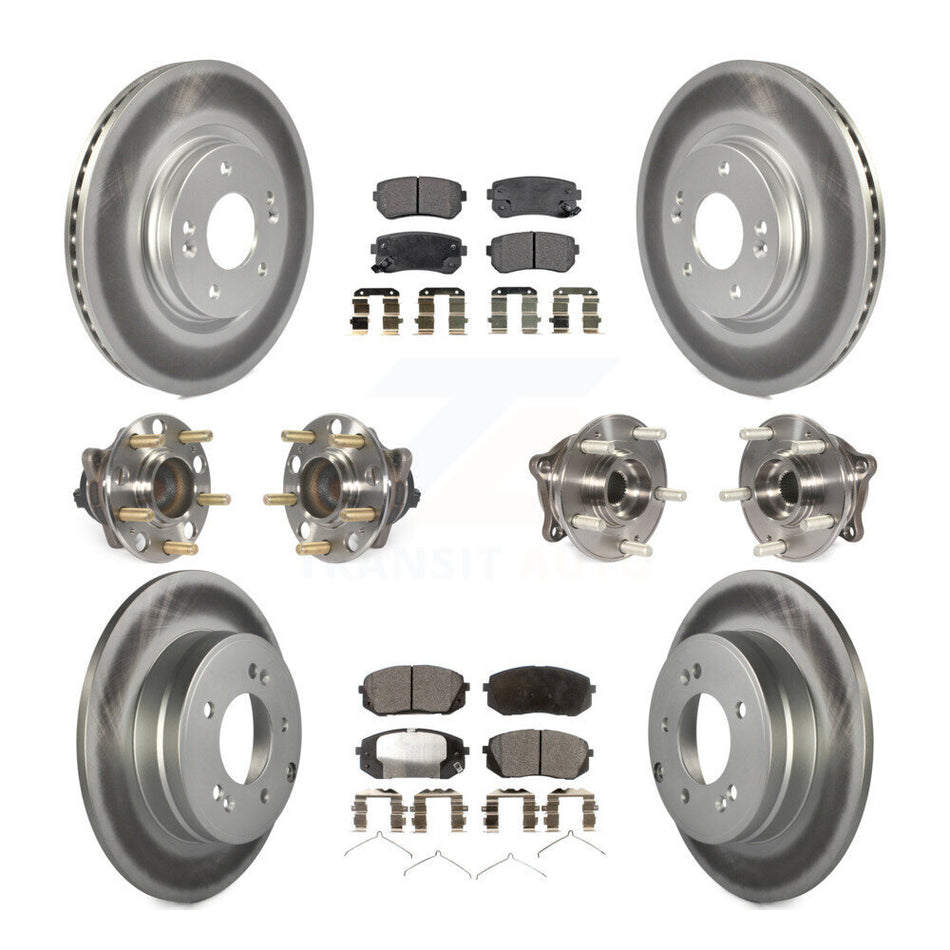 Front Rear Hub Bearings Assembly Coated Disc Brake Rotors And Ceramic Pads Kit (10Pc) For 2015-2016 Hyundai Sonata GAS engine With Manual Parking KBB-112826