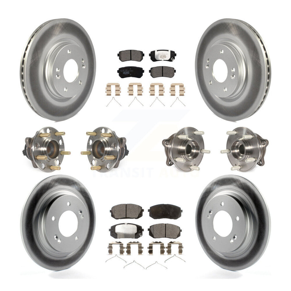 Front Rear Hub Bearings Assembly Coated Disc Brake Rotors And Ceramic Pads Kit (10Pc) For 2016 Kia Optima LX EX 1.6T with GAS engine With Electric Parking KBB-112829