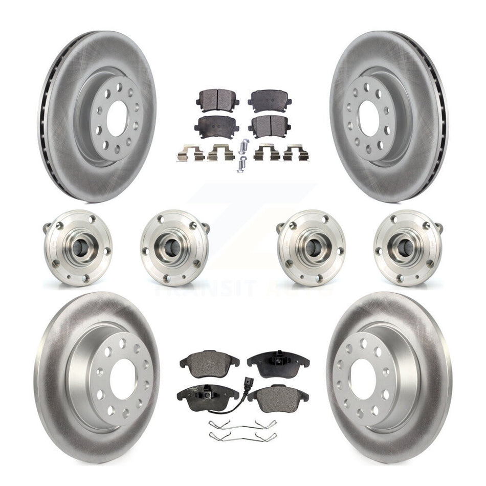 Front Rear Hub Bearings Assembly Coated Disc Brake Rotors And Ceramic Pads Kit (10Pc) For Volkswagen Tiguan Audi Q3 Quattro KBB-112866