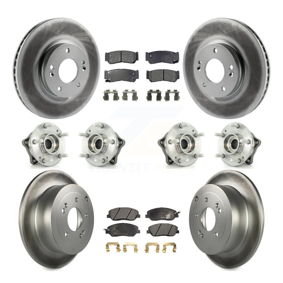 Front Rear Hub Bearings Assembly Coated Disc Brake Rotors And Ceramic Pads Kit (10Pc) For 2007-2009 Hyundai Santa Fe AWD KBB-112868