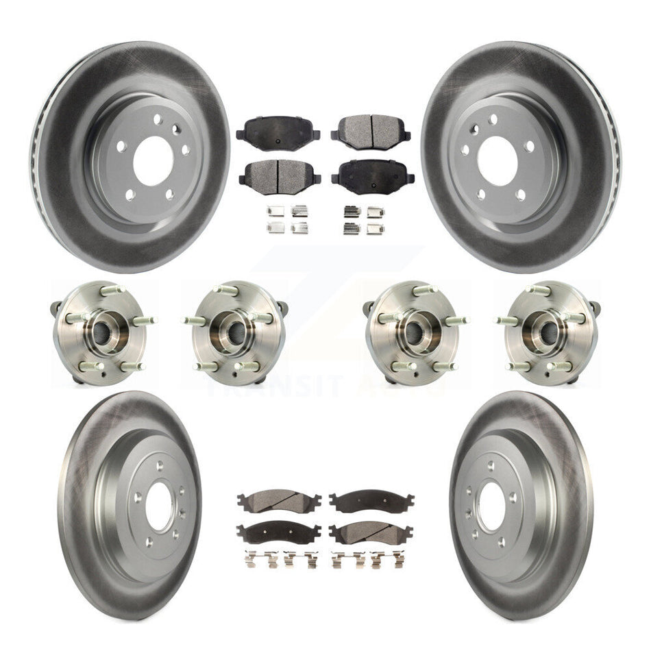 Front Rear Hub Bearings Assembly Coated Disc Brake Rotors And Ceramic Pads Kit (10Pc) For 2010-2012 Ford Taurus SHO KBB-112877