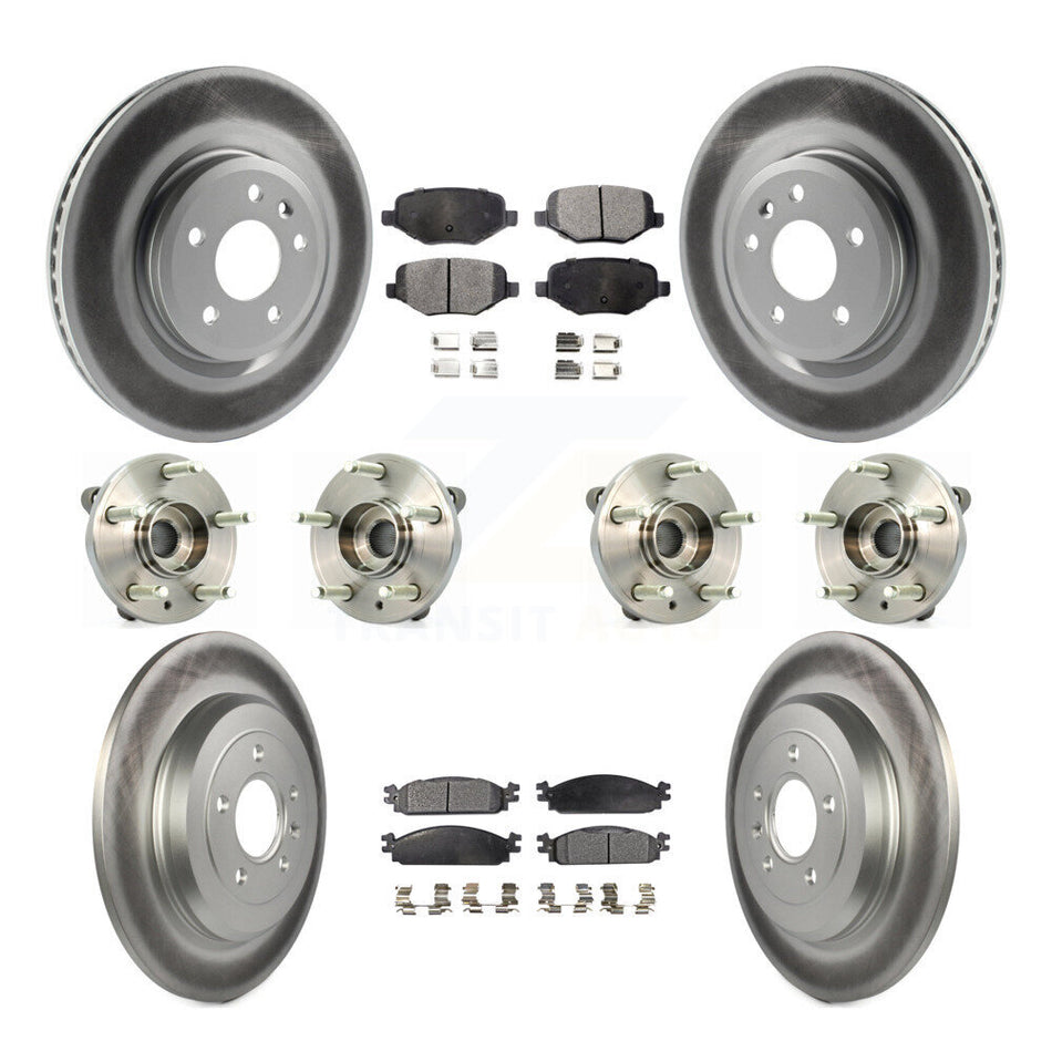 Front Rear Hub Bearings Assembly Coated Disc Brake Rotors And Ceramic Pads Kit (10Pc) For 2009-2010 Lincoln MKS KBB-112878