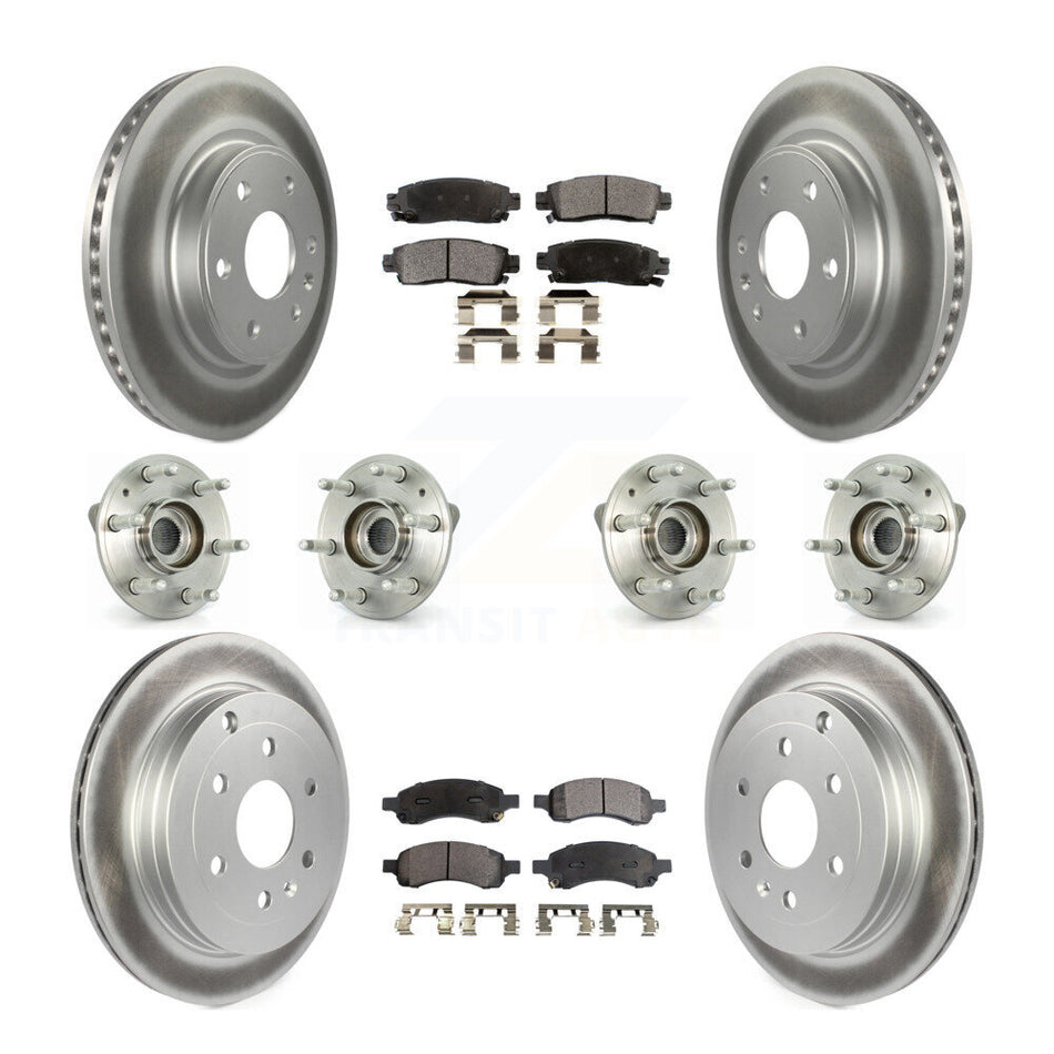 Front Rear Hub Bearings Assembly Coated Disc Brake Rotors And Ceramic Pads Kit (10Pc) For Chevrolet Traverse GMC Acadia Buick Enclave Saturn Outlook Limited KBB-112882