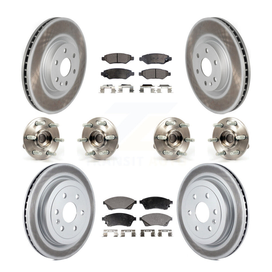 Front Rear Hub Bearings Assembly Coated Disc Brake Rotors And Ceramic Pads Kit (10Pc) For Cadillac SRX Saab 9-4X KBB-112894