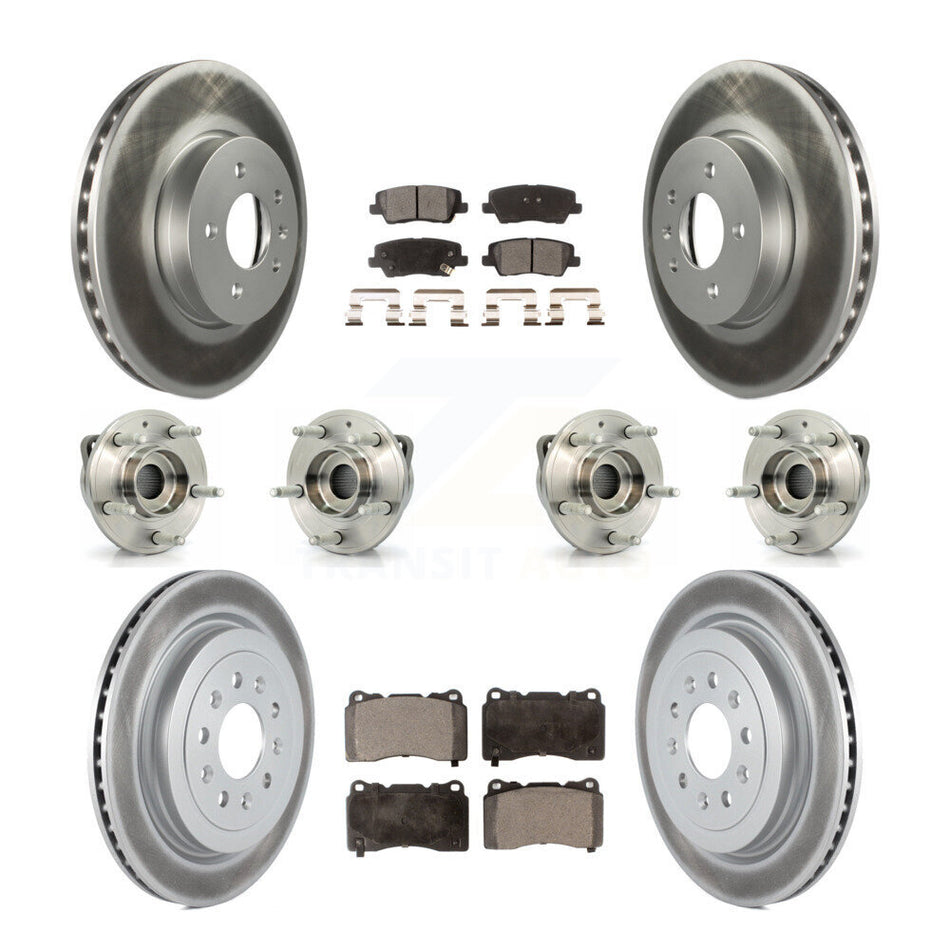 Front Rear Hub Bearings Assembly Coated Disc Brake Rotors And Ceramic Pads Kit (10Pc) For 2013-2015 Cadillac ATS AWD With 321mm Diameter Rotor KBB-112897