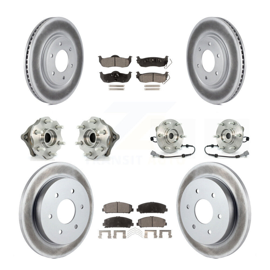 Front Rear Hub Bearings Assembly Coated Disc Brake Rotors And Ceramic Pads Kit (10Pc) For 2008 Nissan Armada AWD 4WD With Internal ABS KBB-112902