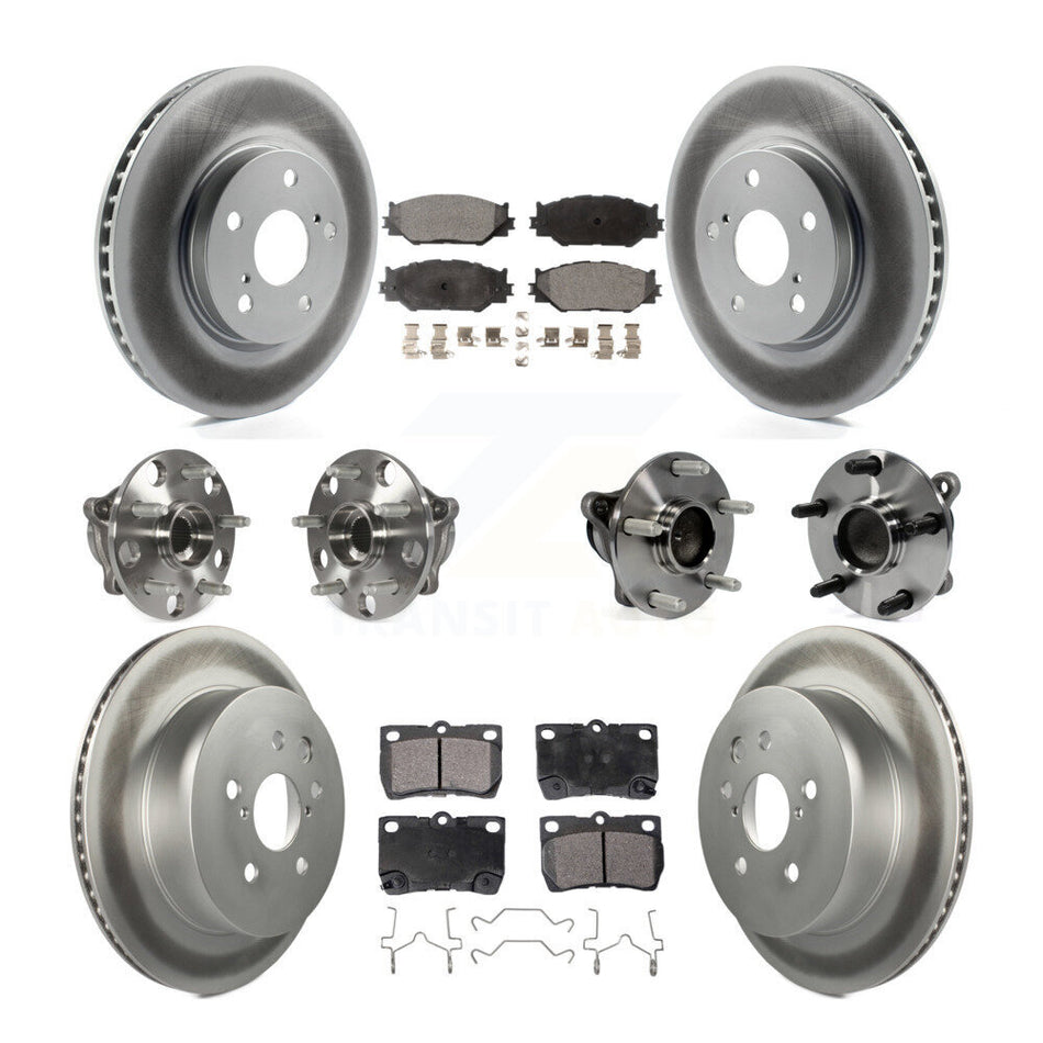 Front Rear Hub Bearings Assembly Coated Disc Brake Rotors And Ceramic Pads Kit (10Pc) For 2010-2013 Lexus IS250 C with RWD Vehicles Built Canadian Market KBB-112914