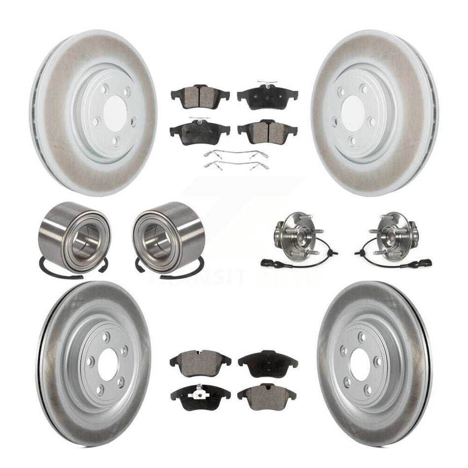 Front Rear Wheel Hub Bearing Assembly Coated Disc Brake Rotors And Ceramic Pads Shoe Kit (10Pc) For 2007-2008 Jaguar S-Type Base with Naturally Aspirated With 35.43" ABS Cord KBB-112944