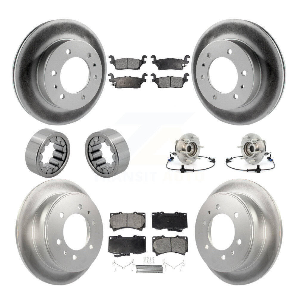 Front Rear Hub Bearing Coated Brake Rotor And Pad Shoe Kit (10Pc) For 2006-2008 Hummer H3 KBB-112971