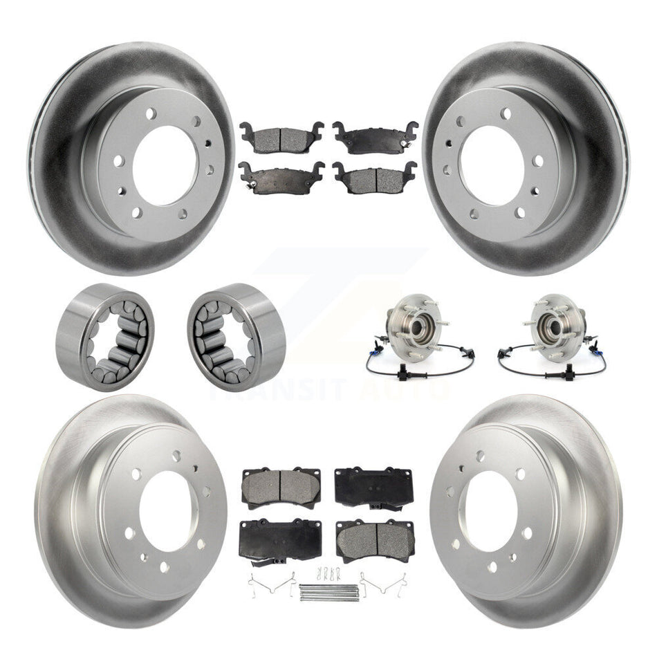 Front Rear Hub Bearing Coated Brake Rotor And Pad Shoe Kit (10Pc) For 2006-2008 Hummer H3 KBB-112971