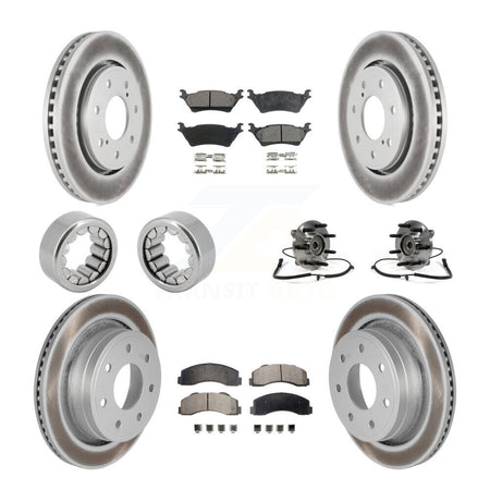 Front Rear Hub Bearing Coated Brake Rotor And Pad Shoe Kit (10Pc) For 2014 Ford F-150 4WD KBB-113037