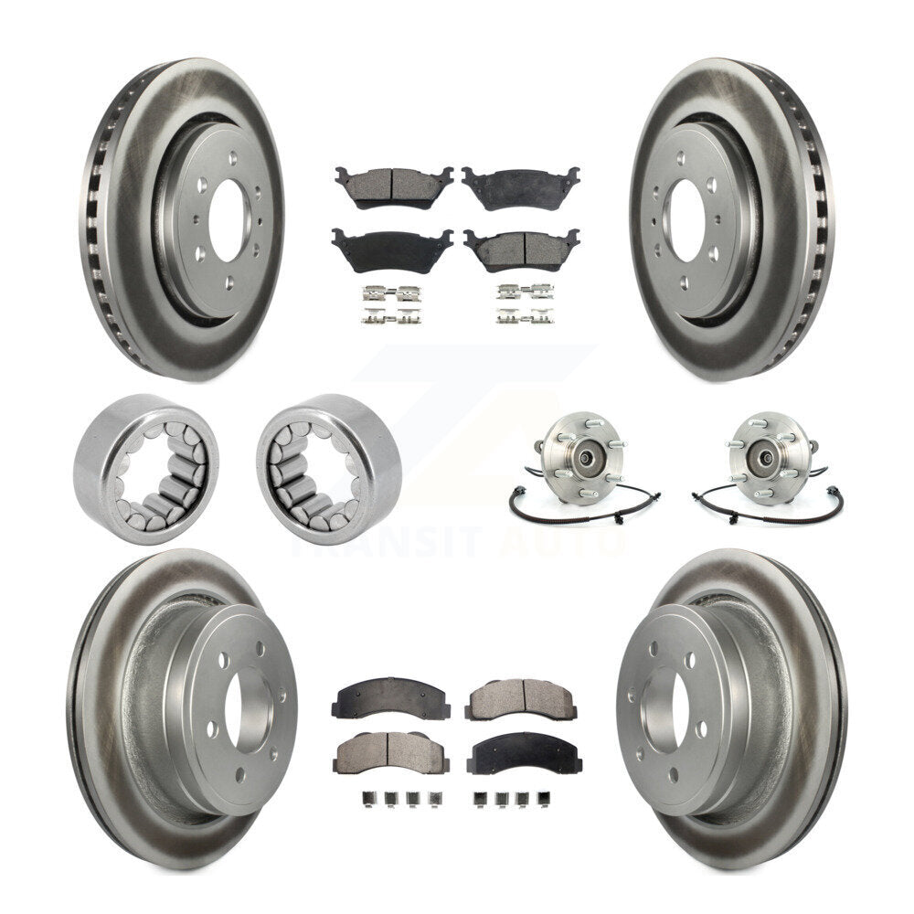 Front Rear Hub Bearing Coated Brake Rotor And Pad Shoe Kit (10Pc) For 2014 Ford F-150 4WD KBB-113089