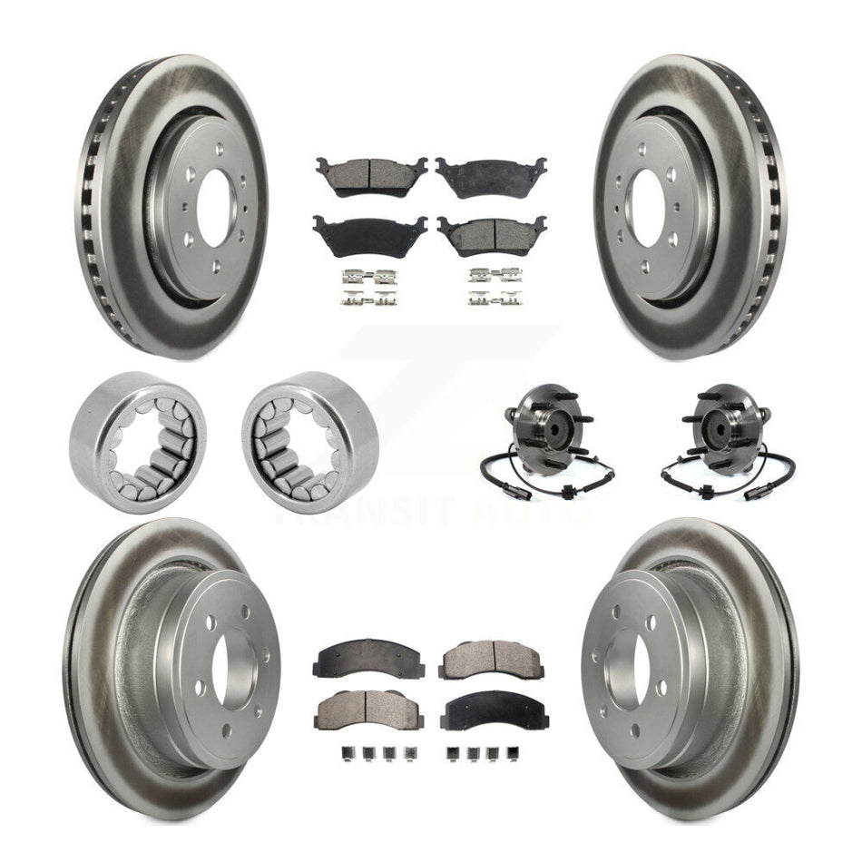 Front Rear Hub Bearing Coated Brake Rotor And Pad Shoe Kit (10Pc) For 2014 Ford F-150 RWD KBB-113091
