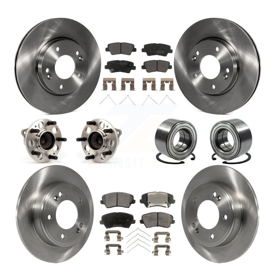Front Rear Wheel Hub Bearings Assembly Disc Brake Rotors And Semi-Metallic Pads Kit (10Pc) For Hyundai Veloster Elantra GT KBB-113126