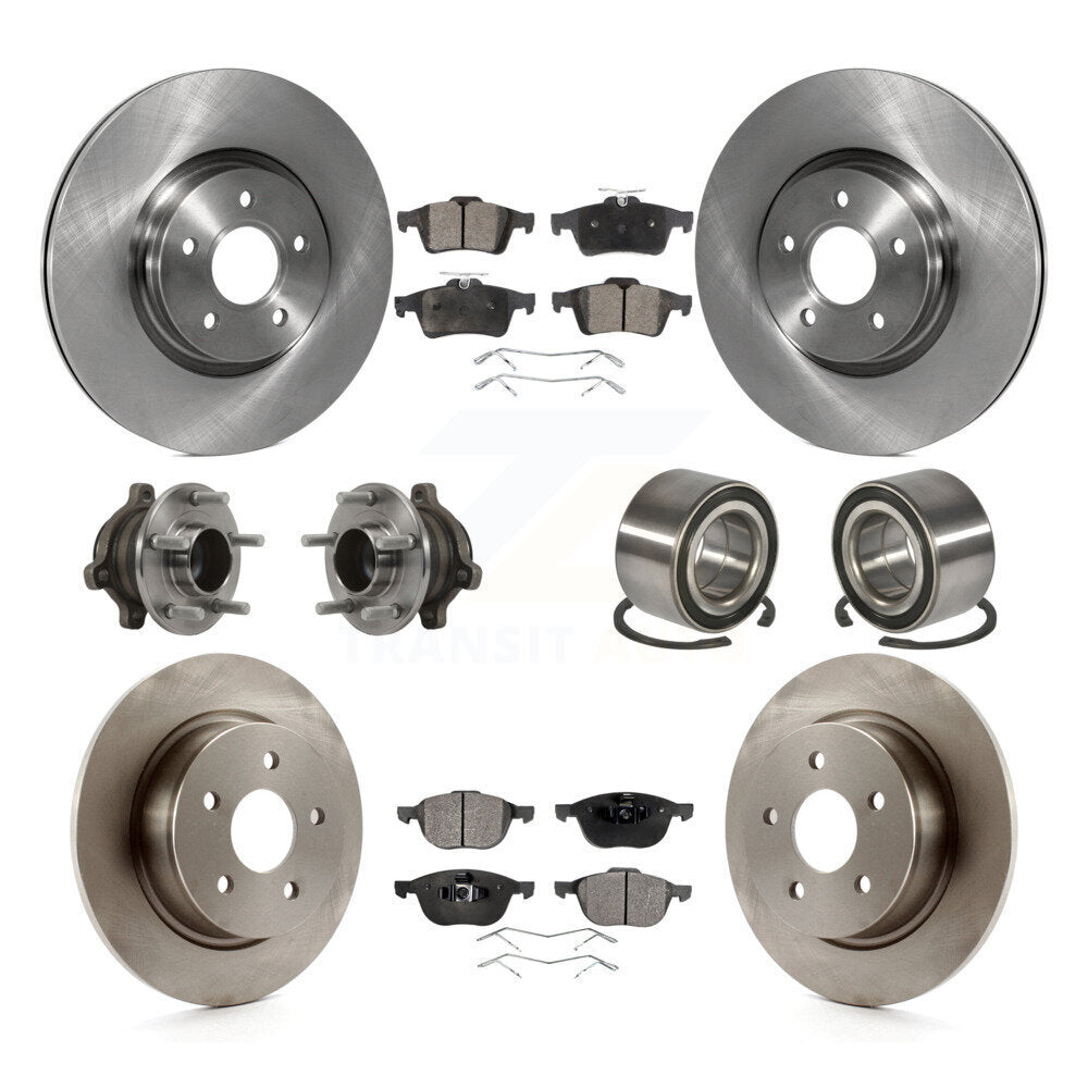 Front Rear Wheel Hub Bearing Disc Brake Rotor And Pad Kit (10Pc) For Ford Transit Connect KBB-113130