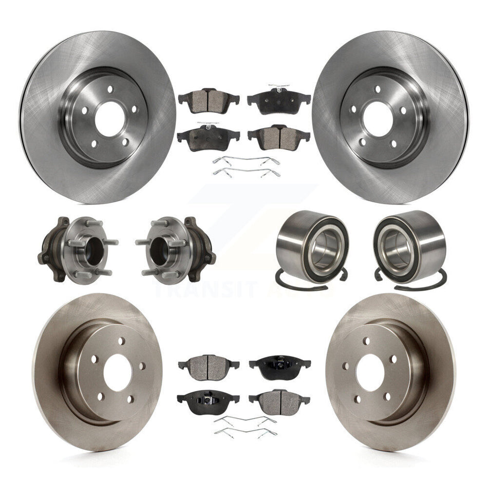 Front Rear Wheel Hub Bearing Disc Brake Rotor And Pad Kit (10Pc) For Ford Transit Connect KBB-113130