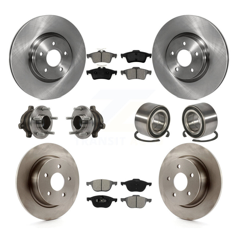 Front Rear Wheel Hub Bearing Disc Brake Rotor And Pad Kit (10Pc) For Ford Transit Connect KBB-113146