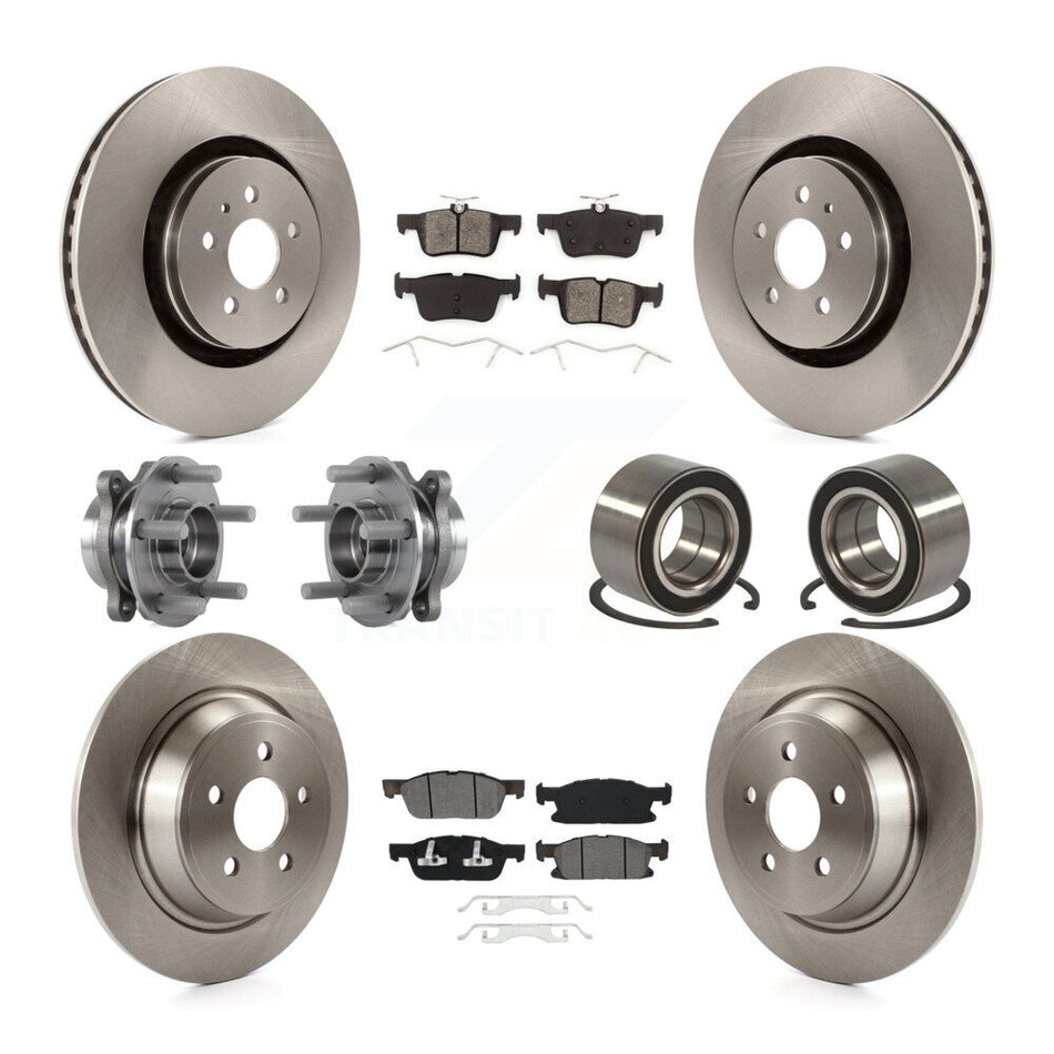 Front Rear Wheel Hub Bearings Assembly Disc Brake Rotors And Semi-Metallic Pads Kit (10Pc) For 2015 Ford Edge AWD KBB-113148