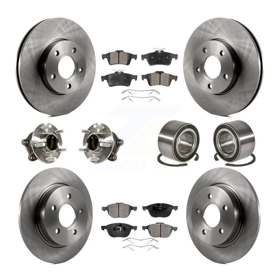 Front Rear Wheel Hub Bearings Assembly Disc Brake Rotors And Ceramic Pads Kit (10Pc) For Ford Focus With Parking Assist KBB-113155