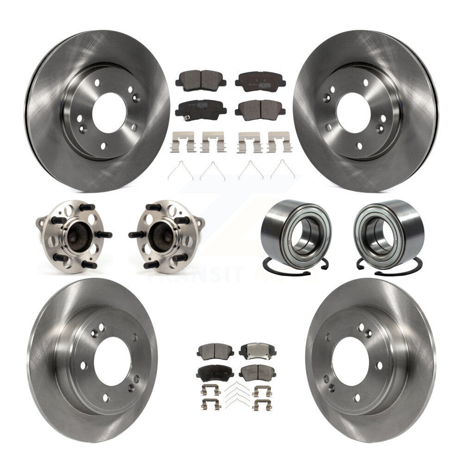 Front Rear Wheel Hub Bearings Assembly Disc Brake Rotors And Ceramic Pads Kit (10Pc) For Hyundai Veloster Elantra GT KBB-113158