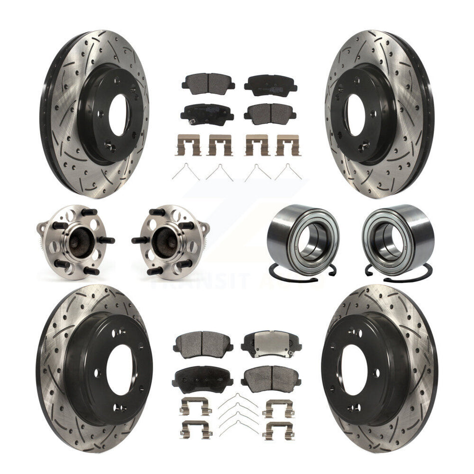 Front Rear Wheel Hub Bearings Assembly Coated Disc Brake Rotors And Semi-Metallic Pads Kit (10Pc) For Hyundai Veloster Elantra GT KBB-113174