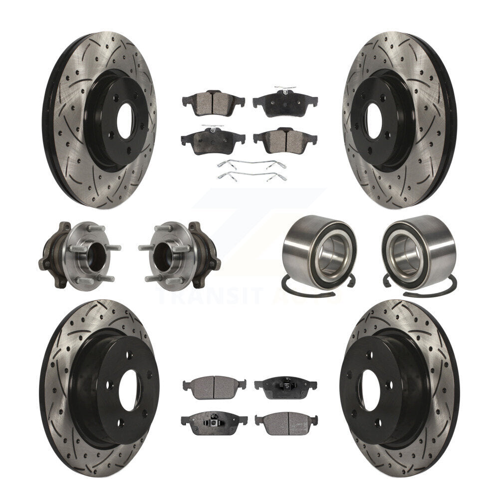 Front Rear Hub Bearing Coated Disc Brake Rotor & Pads Kit (10Pc) For Ford Transit Connect KBB-113178