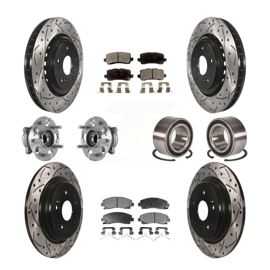 Front Rear Wheel Hub Bearings Assembly Coated Disc Brake Rotors And Semi-Metallic Pads Kit (10Pc) For 2015-2019 Acura TLX AWD KBB-113179