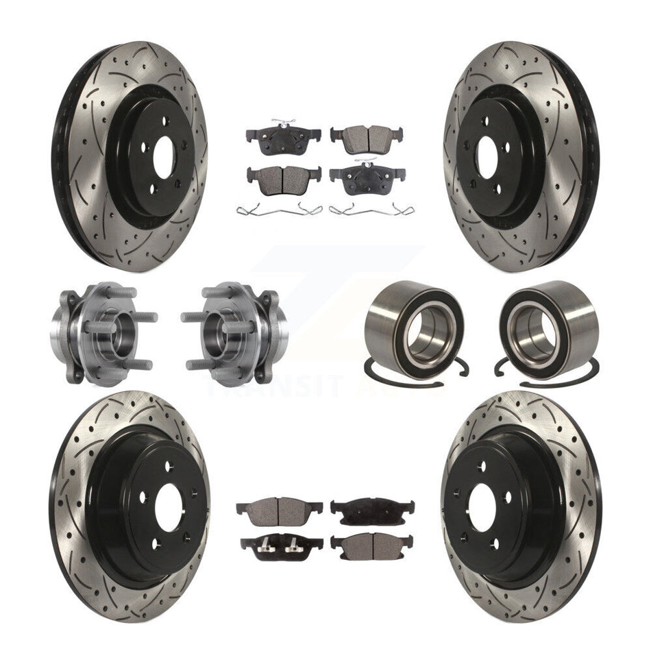 Front Rear Wheel Hub Bearings Assembly Coated Disc Brake Rotors And Semi-Metallic Pads Kit (10Pc) For 2015 Ford Edge AWD KBB-113180