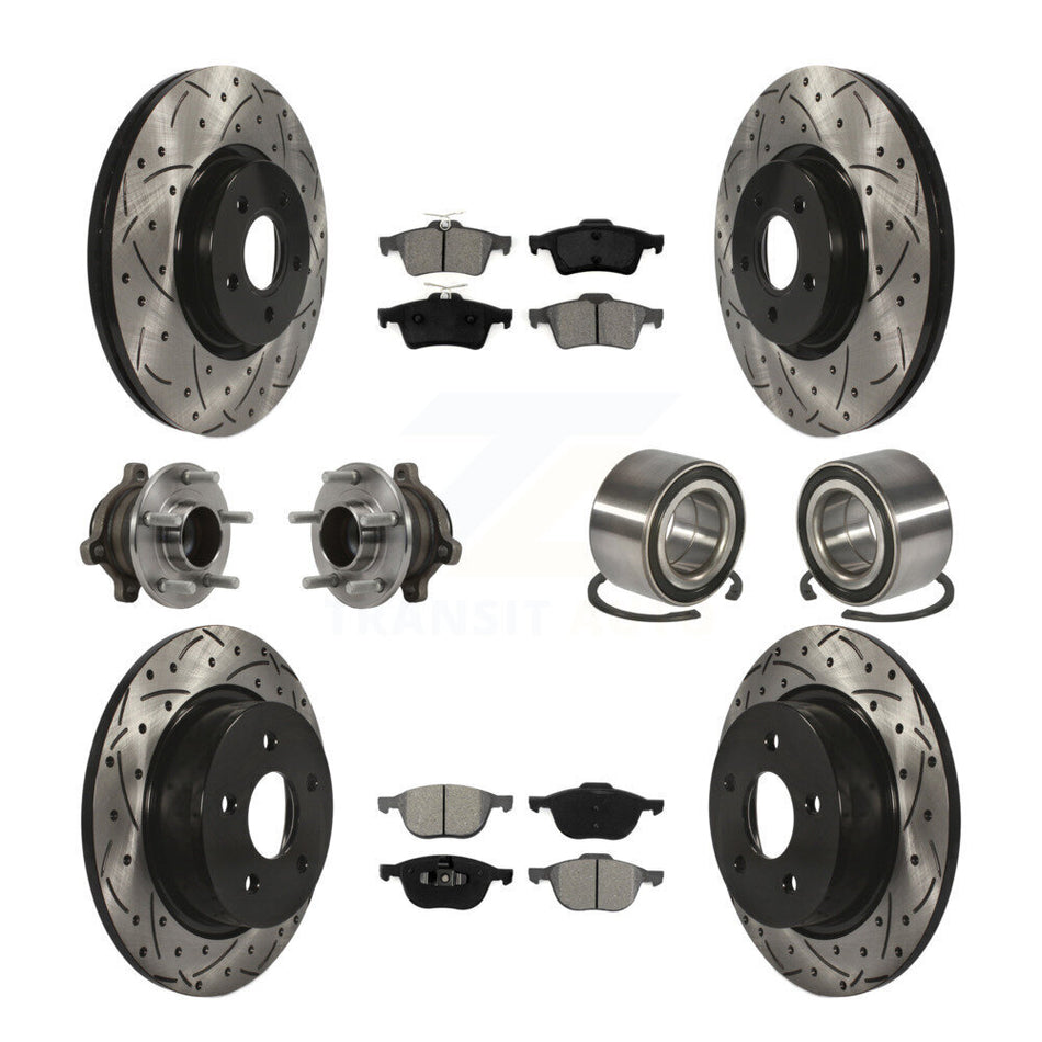 Front Rear Hub Bearing Coated Disc Brake Rotor & Pads Kit (10Pc) For Ford Transit Connect KBB-113187