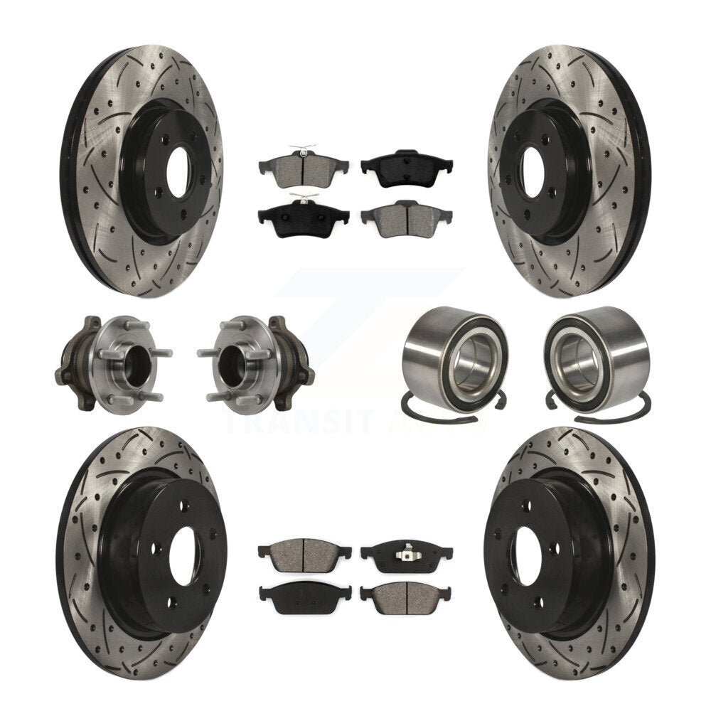 Front Rear Hub Bearing Coated Disc Brake Rotor & Pads Kit (10Pc) For Ford Transit Connect KBB-113188