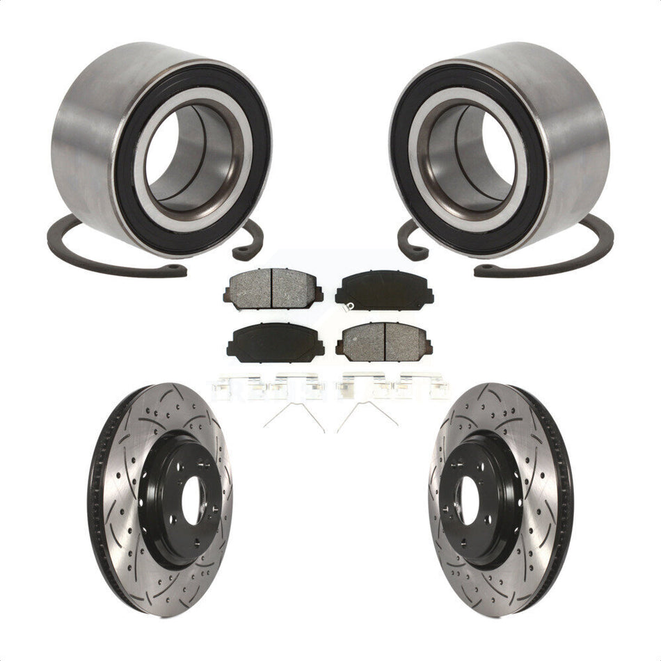 Front Wheel Bearing With Coated Drilled Slotted Disc Brake Rotors And Semi-Metallic Pads Kit For Honda Civic Acura ILX KBB-113190