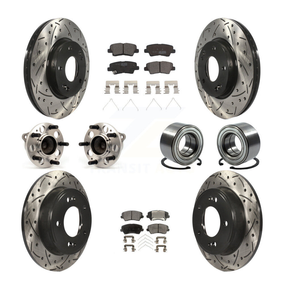 Front Rear Wheel Hub Bearings Assembly Coated Disc Brake Rotors And Ceramic Pads Kit (10Pc) For Hyundai Veloster Elantra GT KBB-113195