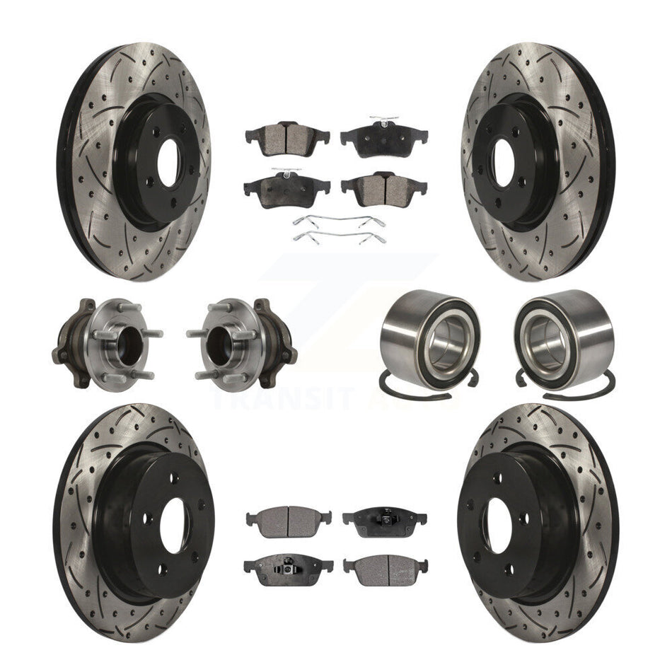 Front Rear Hub Bearing Coated Disc Brake Rotor & Pads Kit (10Pc) For Ford Transit Connect KBB-113199