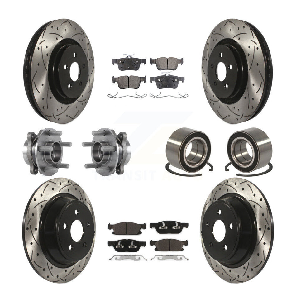 Front Rear Hub Bearing Coated Disc Brake Rotor And Pads Kit (10Pc) For 2015 Ford Edge AWD KBB-113201