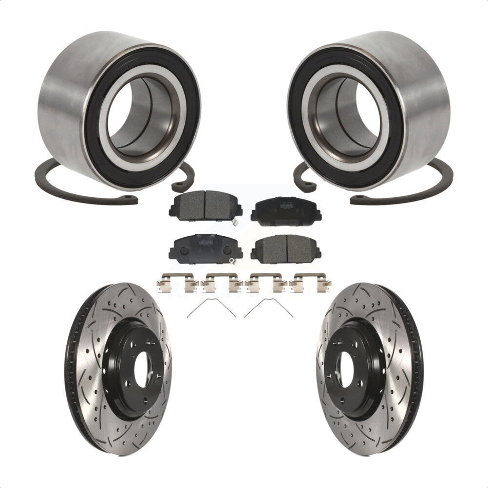 Front Wheel Bearing With Coated Drilled Slotted Disc Brake Rotors And Ceramic Pads Kit For Honda Civic Acura ILX KBB-113202